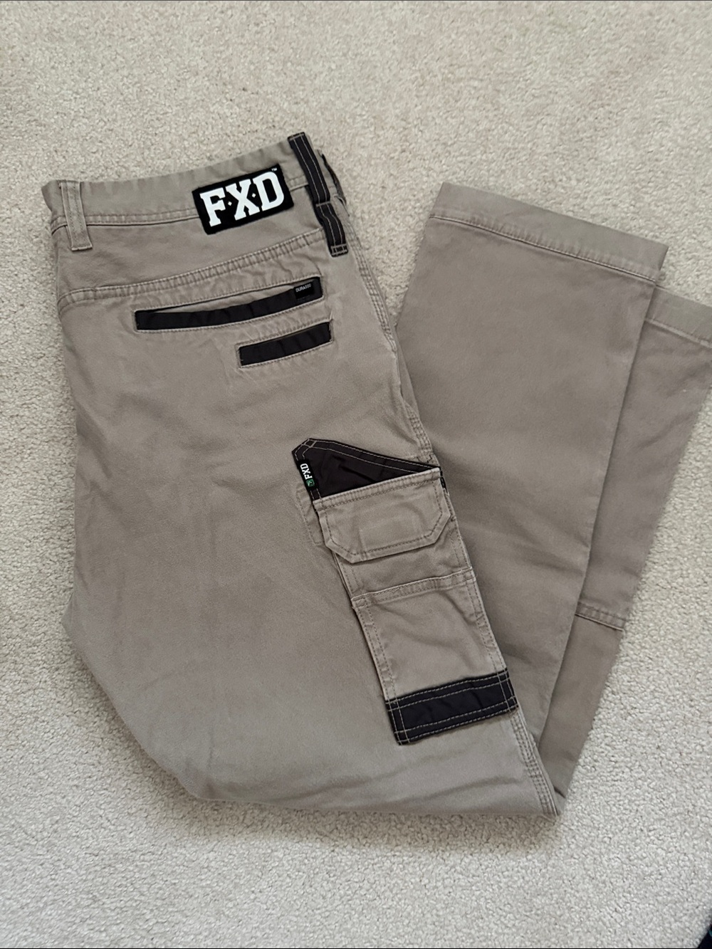 Men's Tan Work Cargo Pants with Black Trim